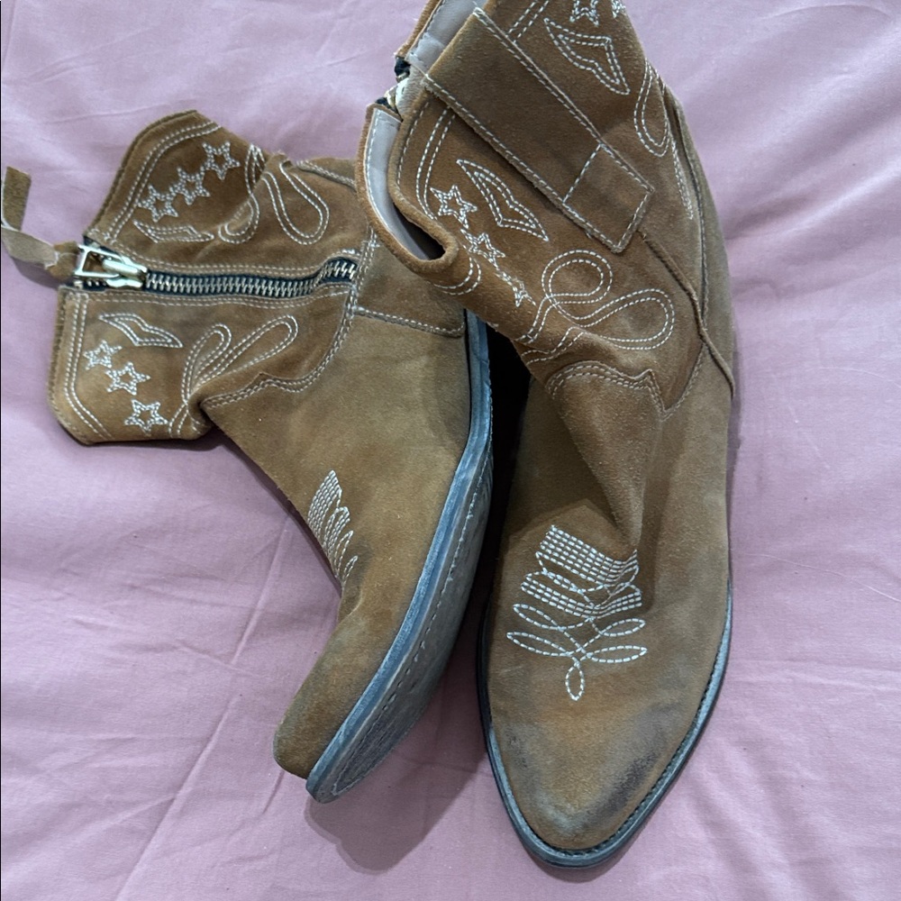 Boutique 9 Tan Embroidered Ankle Booties
